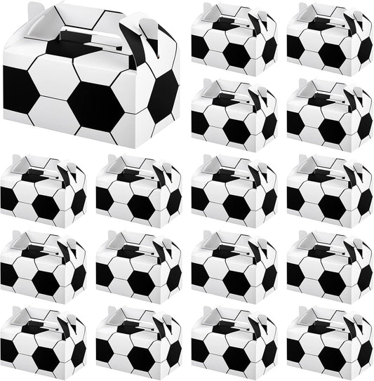 durony 16 Pack Soccer Treat Boxes Sports Party Supplies Soccer Party Favors Football Bags Candy Goodie Gift Boxes for Soccer Team Birthday Baby Shower Decorations 6.2 x 6.2 x 3.5 Inch