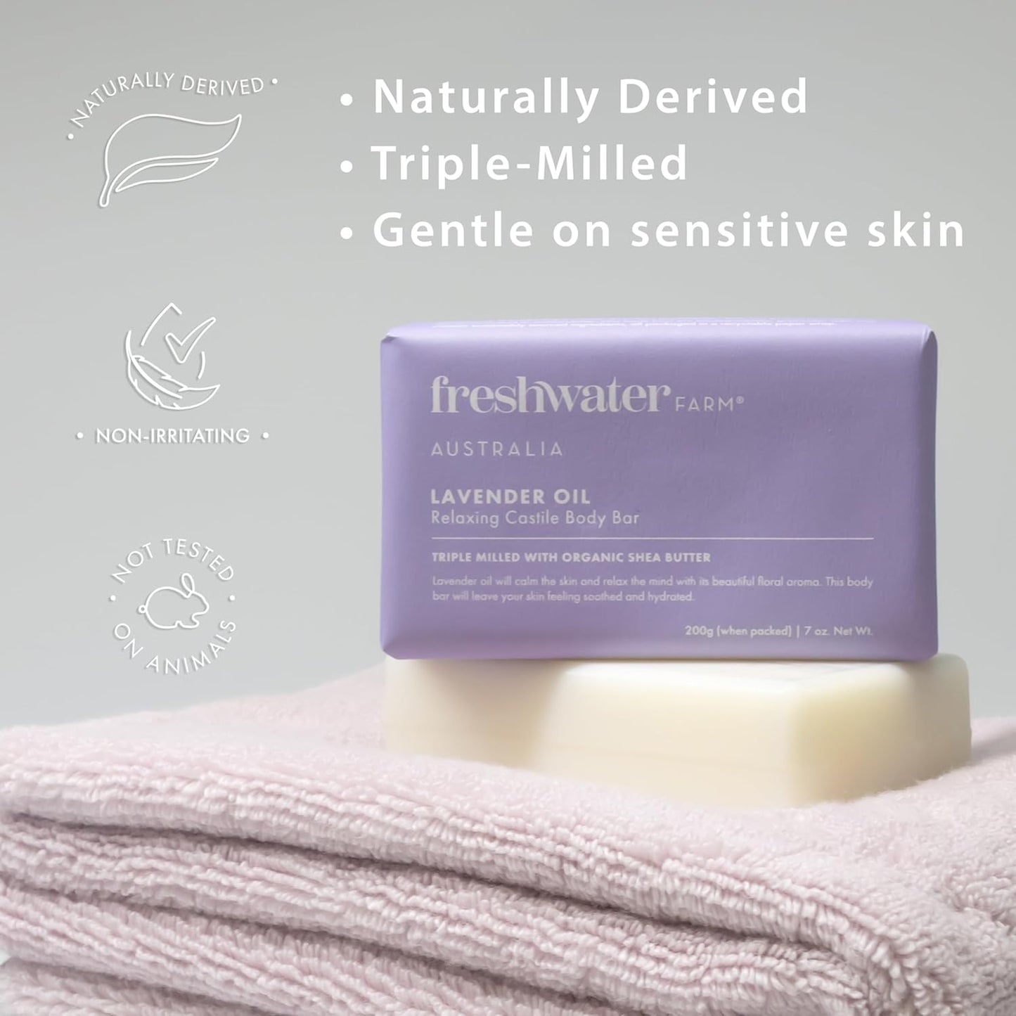 Freshwater Farm Australia Relaxing Castile Natural Bar Soap for Women Men - Lavender Oil - Nourishing Essential Oils For Dry, Sensitive Skin - Natural Bar Soap, Body Soap - 7 oz 8PK, purple