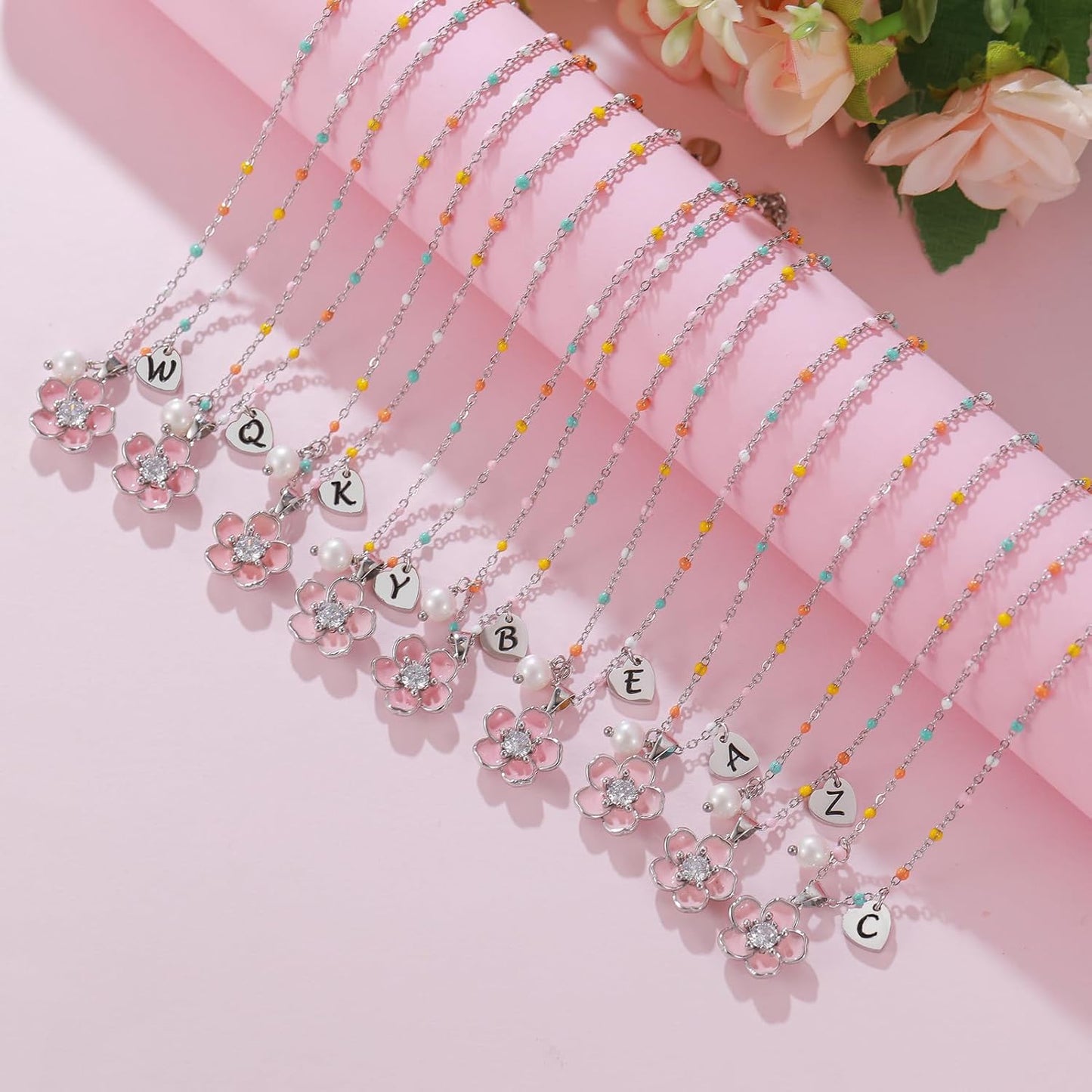 DS Flower Girl Necklace Gifts |Heart Initial Letter Flower Necklaces with Pearl Charm for Women | Personalized Wedding Proposal Bridal Shower Party Jewelry Gift | 18K Gold Plated Stainless Steel