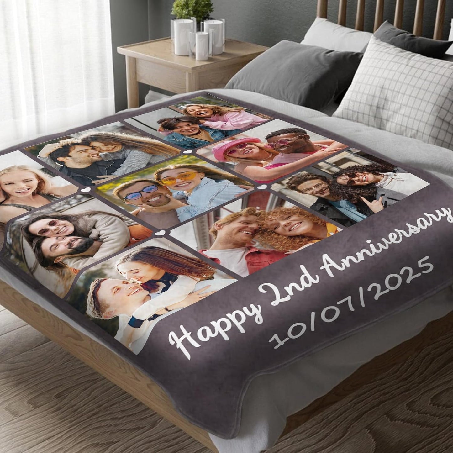 MeMoShe Custom Blanket with Picture Personalized Photo Blanket Wedding Gifts for Couples Husband Wife Customized Blanket I Love You for Girlfriend Boyfriend-9 Photos
