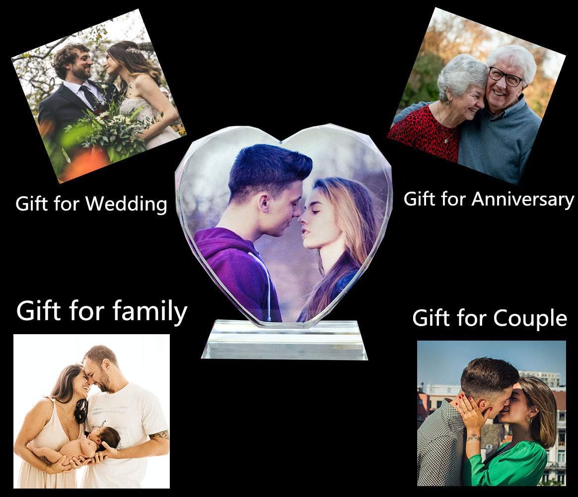 FANF&YKPY Personalized Crystal Custom Color Pictures - Heart-shaped Crystal Photo Frame, Birthdays, gift for her, Wedding Gifts, for Girlfriends, Husbands,Wife,Friends,Parents