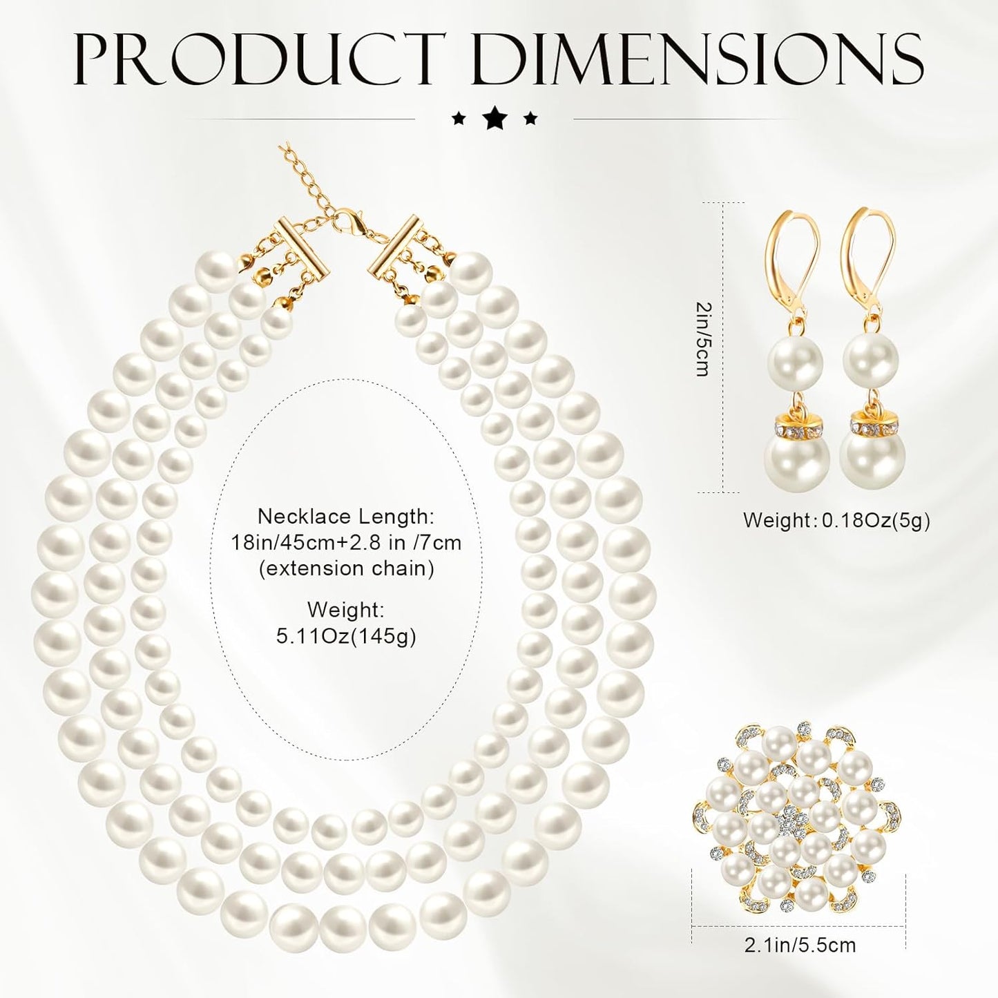 Pearl Jewelry Set for Women Faux Pearl Costume Jewelry Set with Necklace, Bracelets, Ring, Earrings for Wedding Bridal Birthday Tea Party