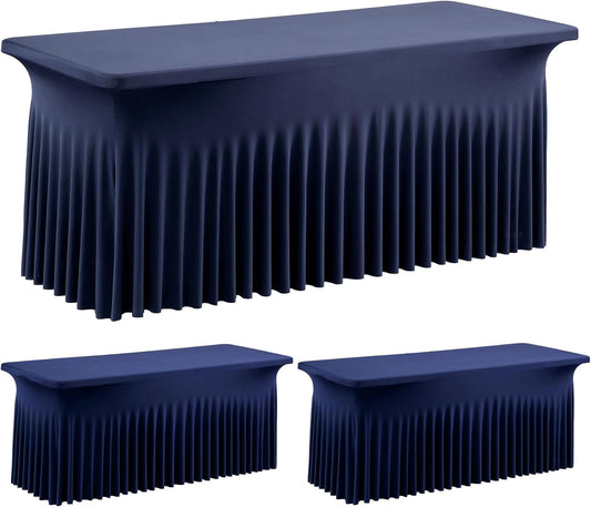 leegleri 2 Pack Navy Blue Spandex Table Clothes for 6 Foot Rectangle Tables, Wrinkle Free Fitted Table Cloth 6ft Stretch Tablecloths for Parties Weddings Birthday Banquet Baby Shower
