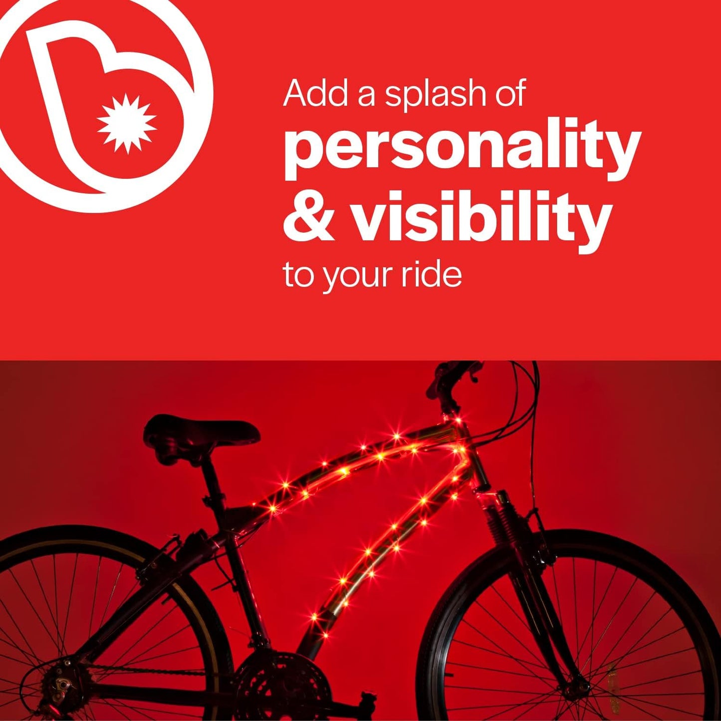 Brightz CosmicBrightz LED Bike Frame Rope Light - 6.5-Foot String Rope - Battery-Powered with On/Off Switch - Ultra Bright Color Keeps Your Ride Fun and Safe for Kids, Teens, & Adults