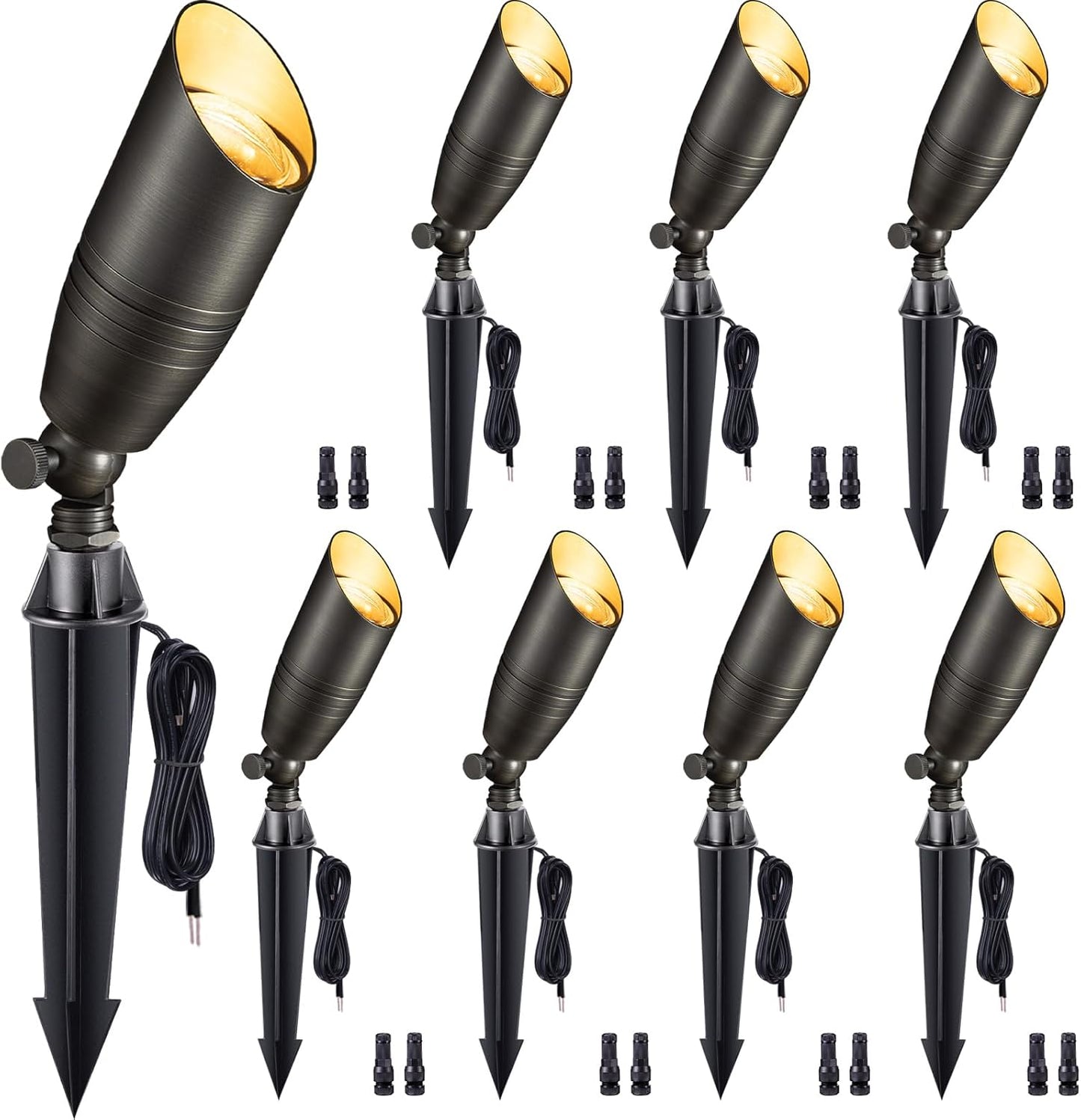 Gardenreet Spot Light Brass - Outdoor Landscape Spotlights LED, 12V Low Voltage Landscaping Uplights Bright, Hard-Wired All Weather Bronze for Backyard Lawn with No Bulbs (8 Pack)
