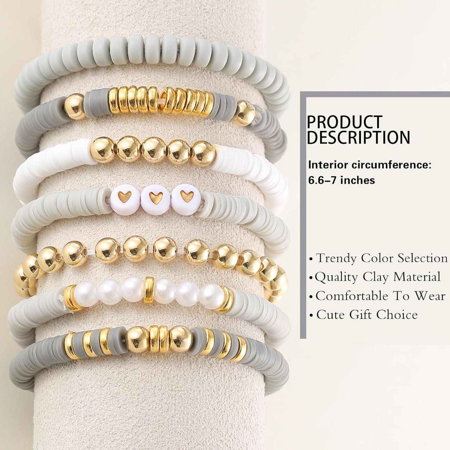 Friendship Bracelets Trendy Heishi Clay Bead Bracelets Stack Gold Beaded Stretch Bracelets for Women Boho Stackable Bracelets Bulk Cute Preppy Jewelry