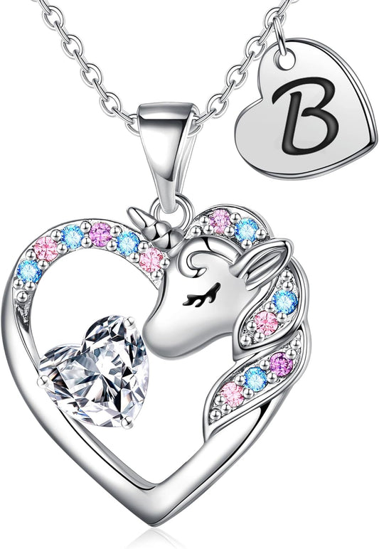 Christmas Gifts for Grandkids Kids - Colorful CZ Heart Initial Unicorn Necklace for Girls Jewelry Unicorn Birthday Gifts for Girls Stocking Stuffers for Kids