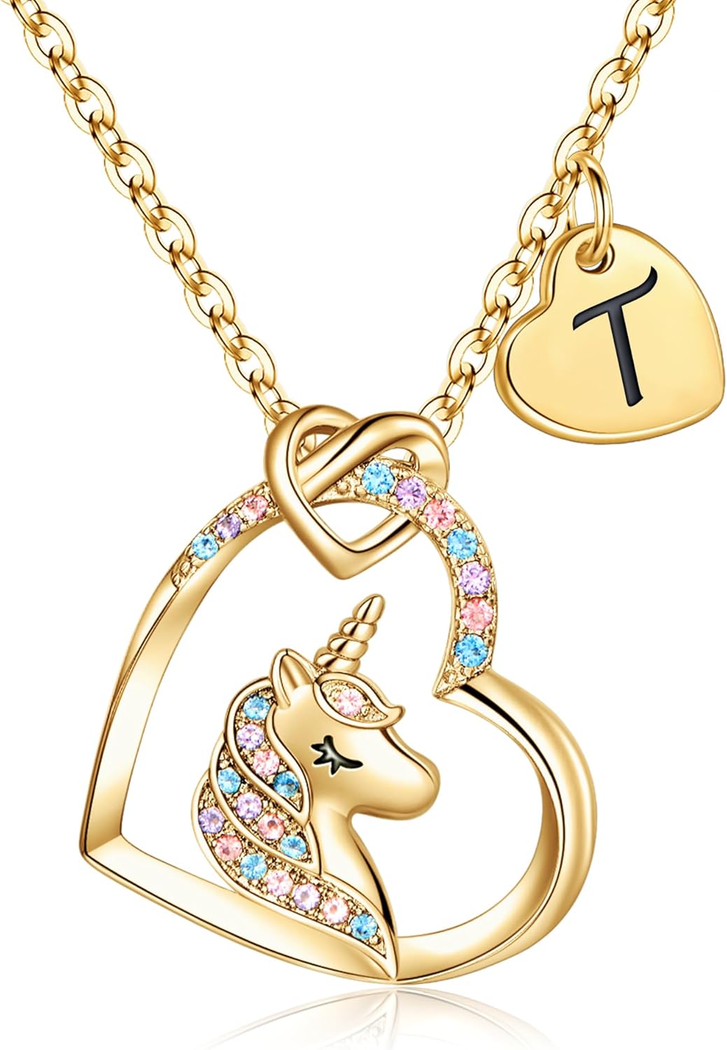 Hidepoo Stocking Stuffers for Teen Girls Kids - Colorful CZ Heart Pendant Initial Unicorn Necklaces for Girl Jewelry Birthday Gift Christmas Gifts for Grandkids Girls Kid