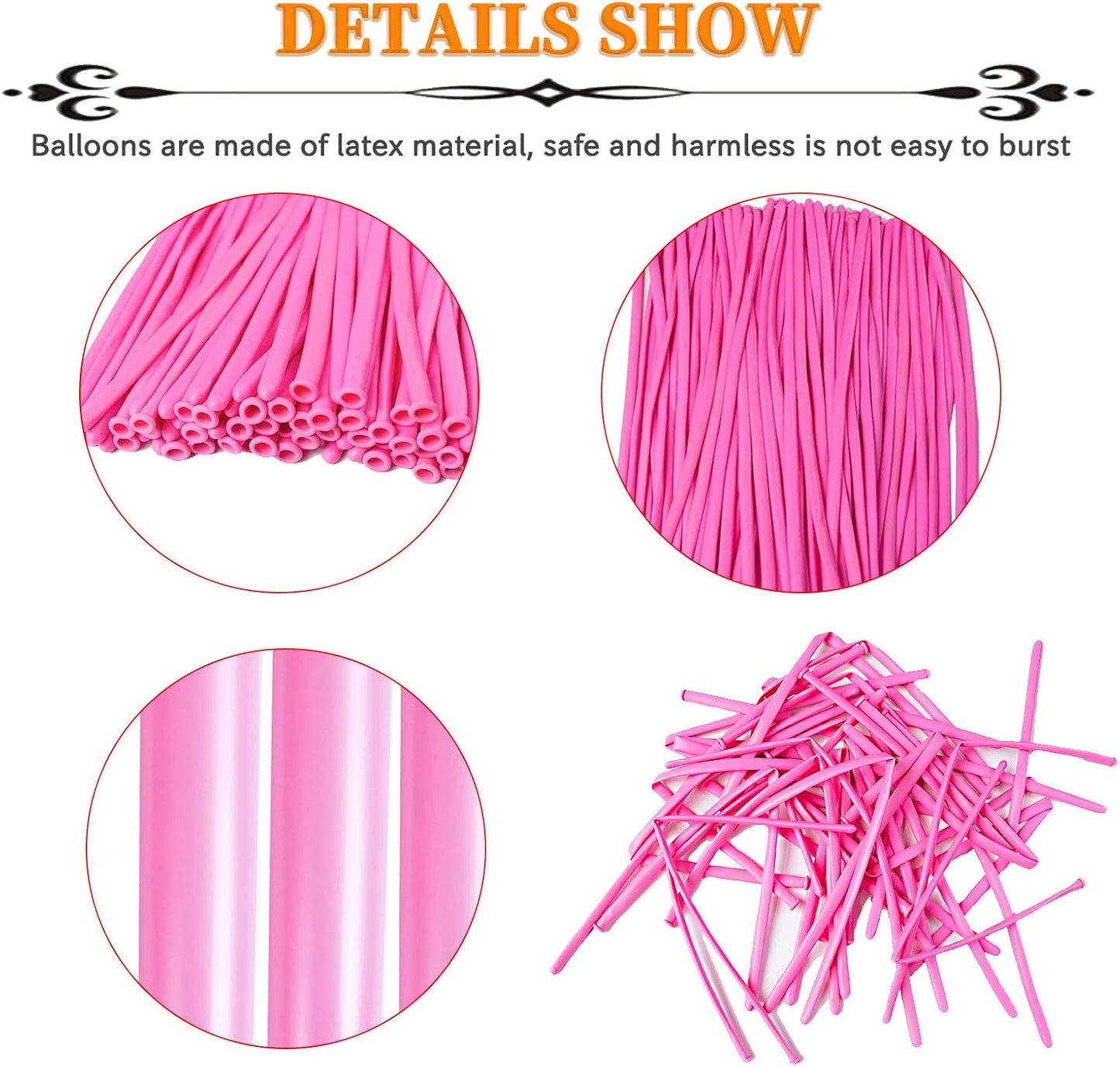 Pink 260 Long Skinny Twisting Animal Balloons, Rainbow Balloons for Animal Shapes Carnival Festival Party Supplies 100pcs