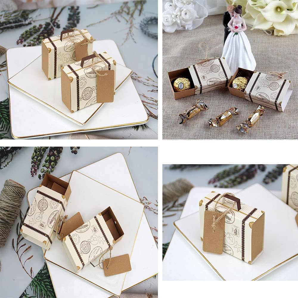 VstarOne 40 pcs Small Candy Box Vintage Kraft Paper Treat Gift Bag Mini Suitcase Party Favor Candy Box Retro Mini Suitcase Favor Gift Box for Travel Theme Party Wedding Birthday Bridal Shower Party Party Favors Supplies