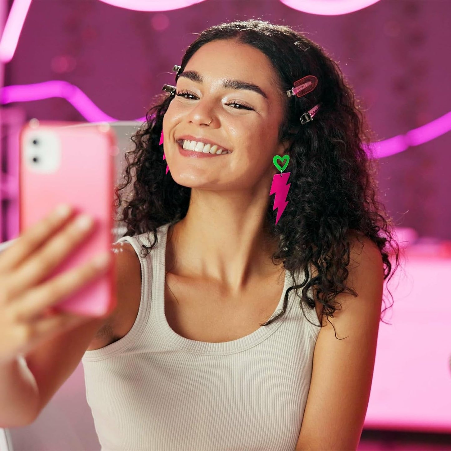 80s Neon Earrings for Women Acrylic Lightning Bolt Drop Earrings Retro 80s 90s Glow Party Accessories Neon Jewelry for Halloween Costume Outfit