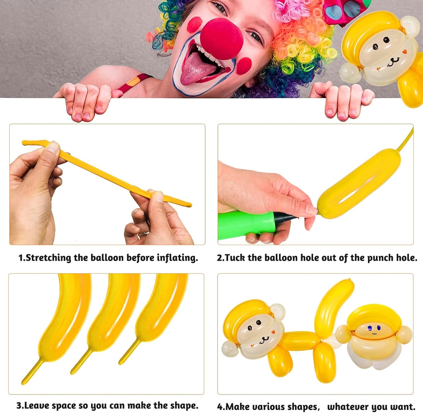 Yellow 260 Long Skinny Twisting Animal Balloons, Rainbow Balloons for Animal Shapes Carnival Festival Party Supplies 100pcs