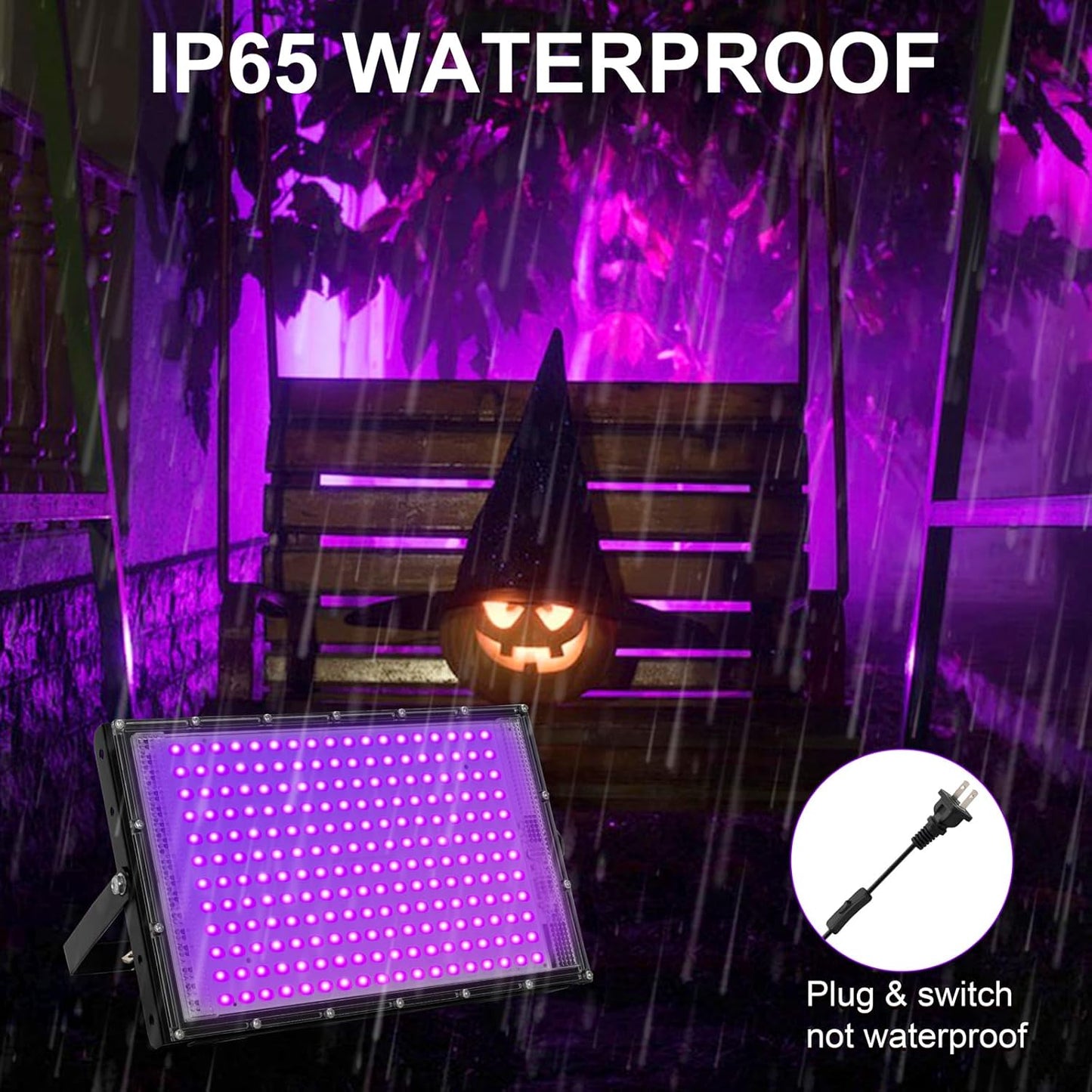 200W LED Black Lights for Glow Party - Waygor IP65 Waterproof UV Blacklight Floodlight 395nm Black Light Spotlight Purple Black light Flood Light Fluorescent UV Light Lamp for Halloween Decor (4 Pack)