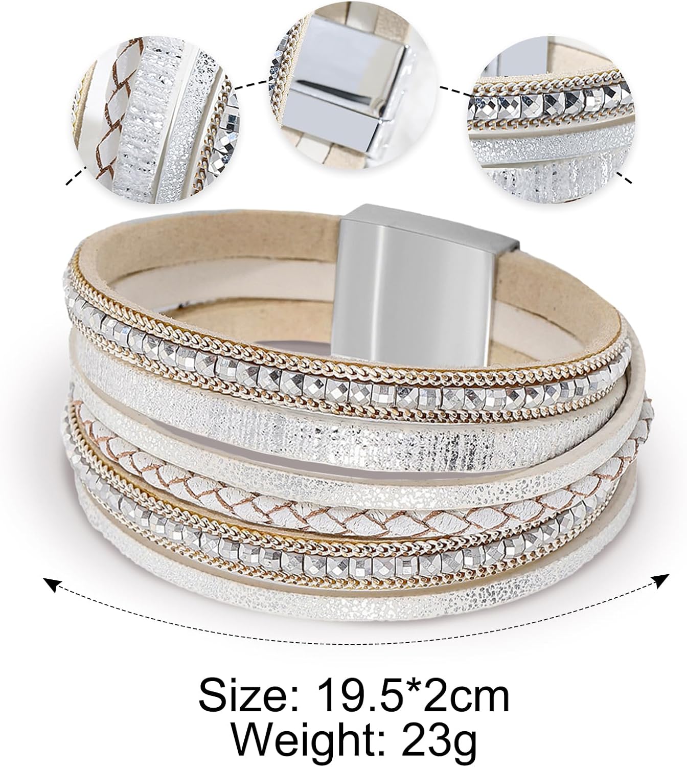 Fesciory Leather Wrap Bracelets for Women, Boho Leopard Multi-Layer Crystal Beads Cuff Bracelet Jewelry