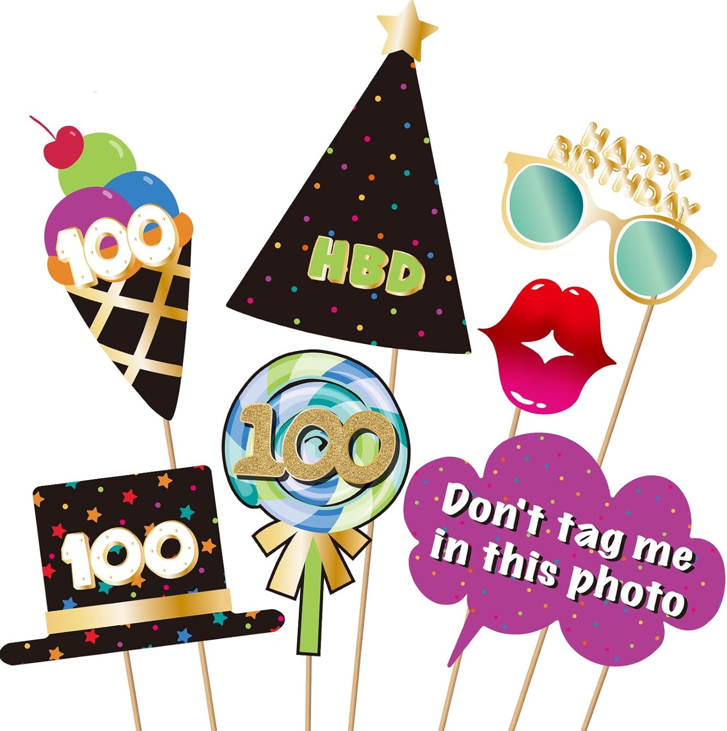BRT Bearingshui 100th Birthday Party Photo Booth Props Accessories, 100th Happy Birthday Party Decorations Supplies Favors