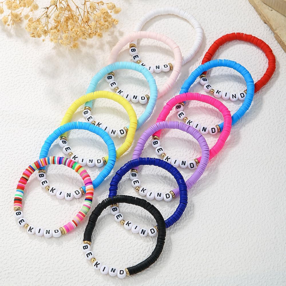 Friendship Bracelets Boho Stackable Bracelets for Women Surfer Heishi Clay Bead Bracelets Stretch Preppy Bracelets Colorful Boho Bracelets for Women