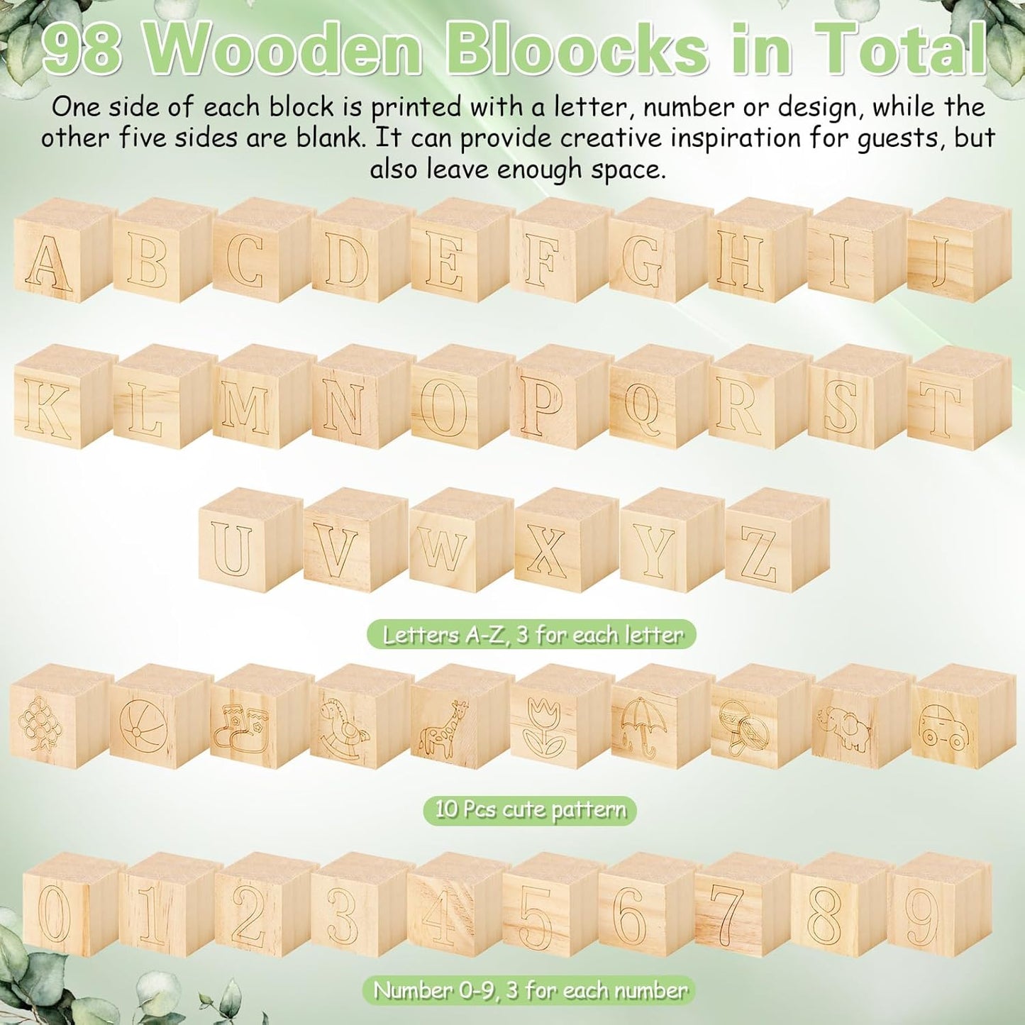 Marsui 136 Pcs Baby Shower Blocks to Decorate Game Kit Includes 98 Wooden Blocks, 36 Markers, 1 Game Sign, 1 Storage Box for Baby Shower Gender Reveal Activity Party Decorations(Leaf)