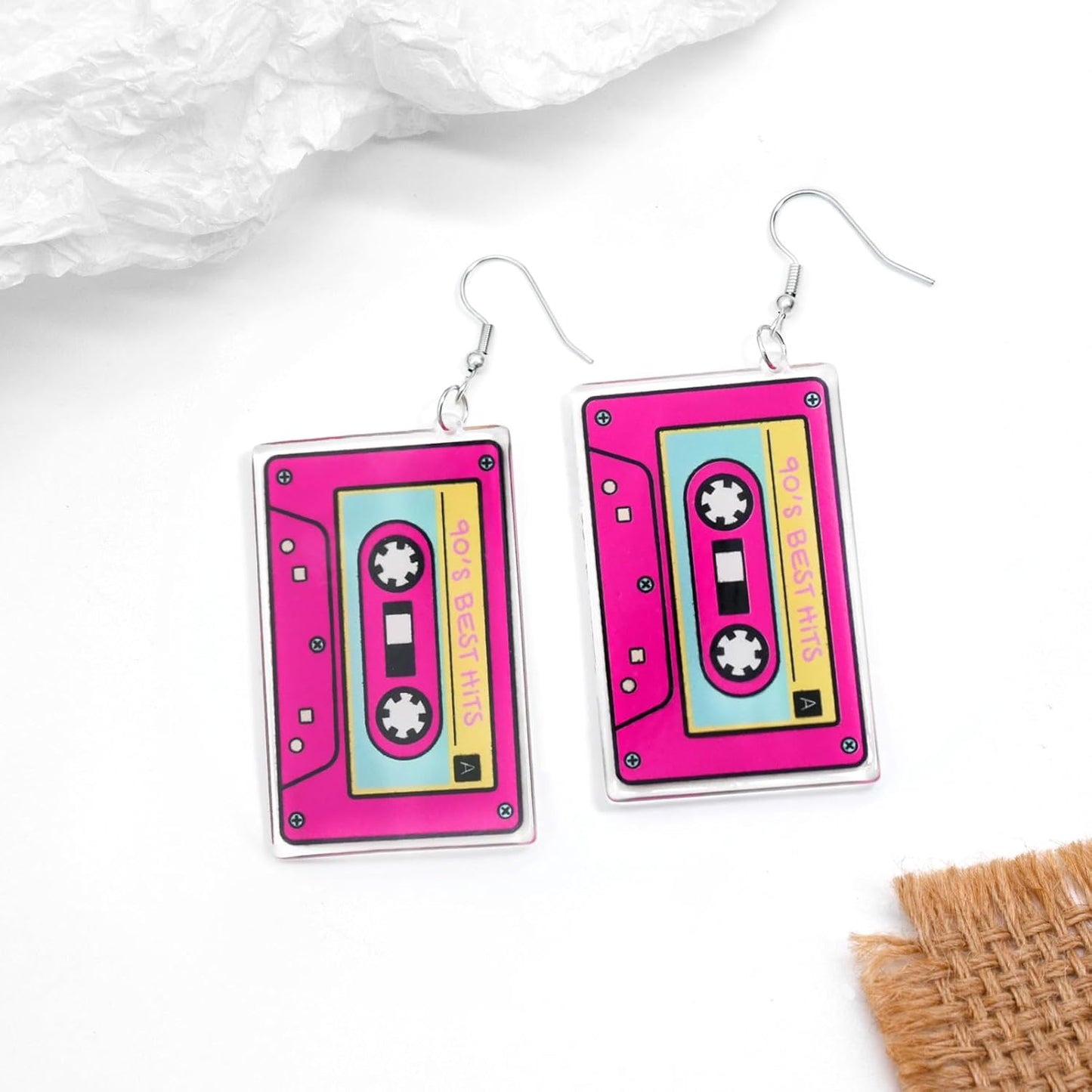 80s 90s Retro Cassette Tape Neon Earrings for Women Acrylic Radio Earring Set for 80s 90s Accessories Cosplay Party Jewelry Gifts