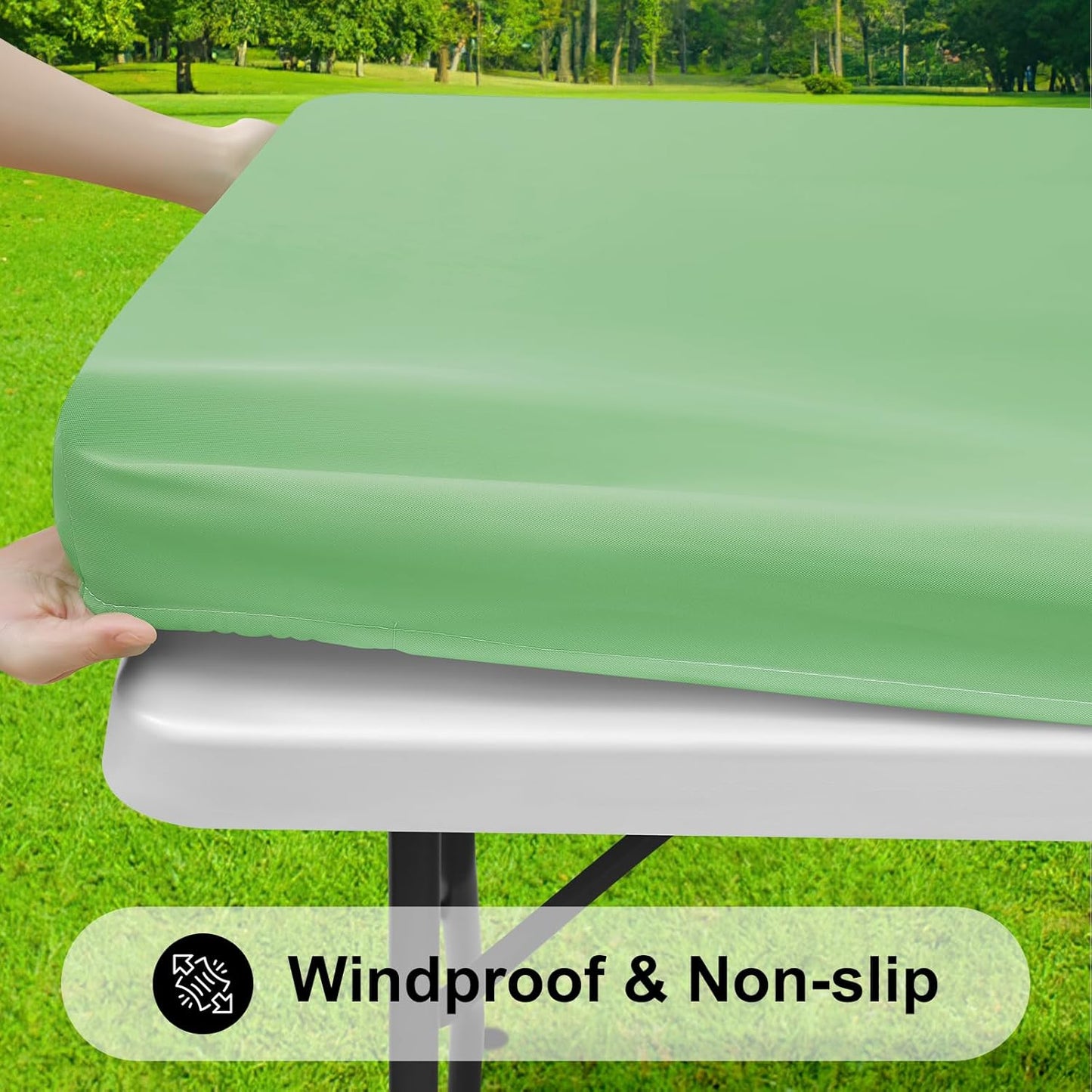 Smiry Rectangle Tablecloth, Elastic Fitted Flannel Backed Vinyl Tablecloths for 4ft Folding Tables, Waterproof Wipeable Table Covers for Indoor, Outdoor, Picnic and Camping (Sage Green, 30"x48")