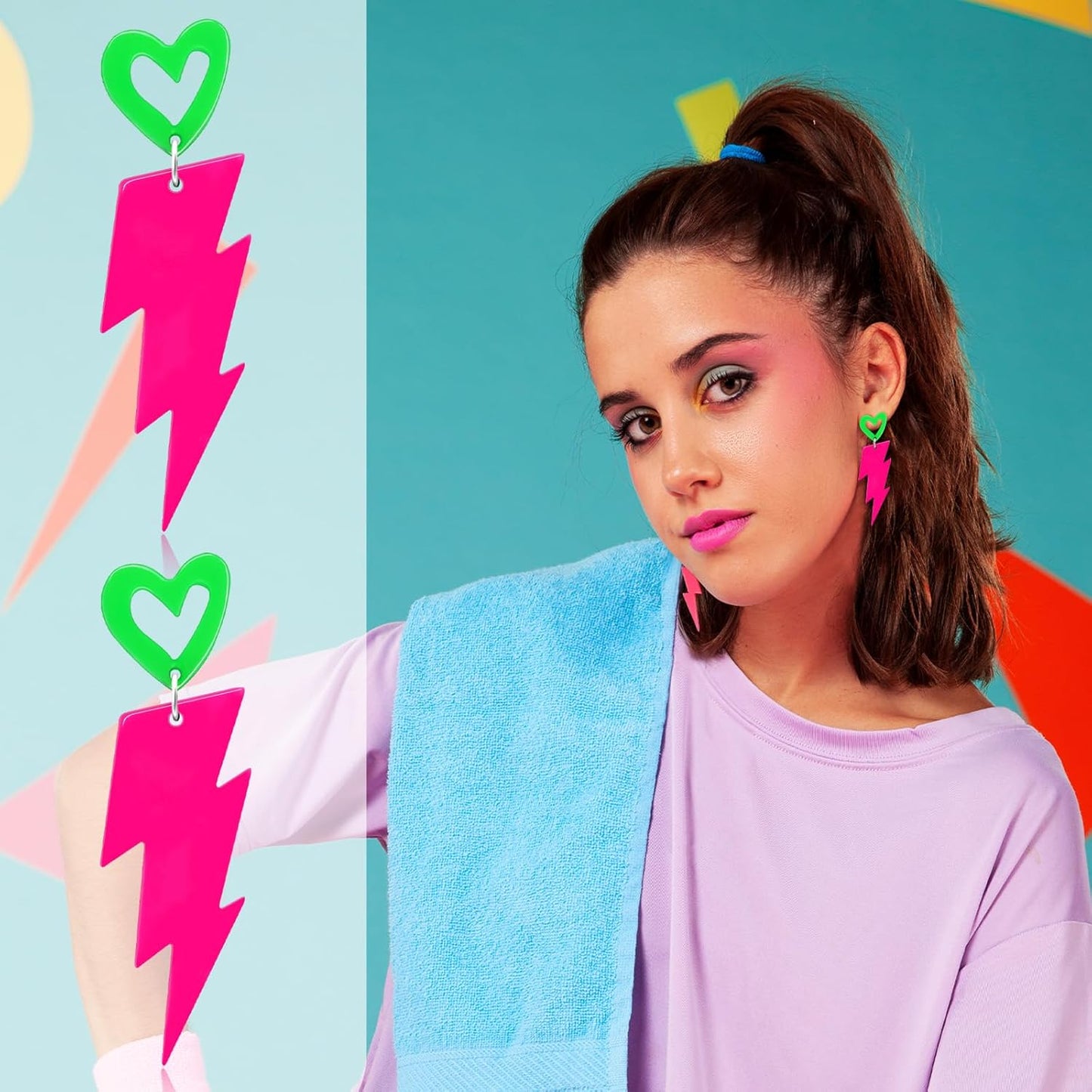 80s Neon Earrings for Women Acrylic Lightning Bolt Drop Earrings Retro 80s 90s Glow Party Accessories Neon Jewelry for Halloween Costume Outfit