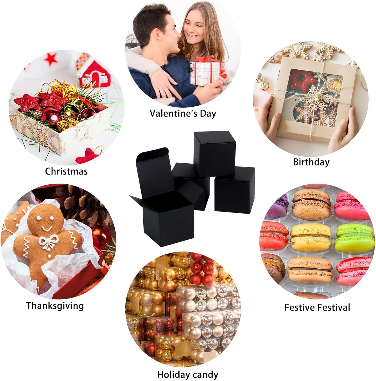 50 Pack Black Gift Boxes 2x2x2 inches, NIGNYA Small Kraft Cardboard Gifts Boxes Paper Cube Favor Box Easy Assemble Paper Gift Box with lids for Candle Packaging,Presents Birthday Christmas Wedding Party