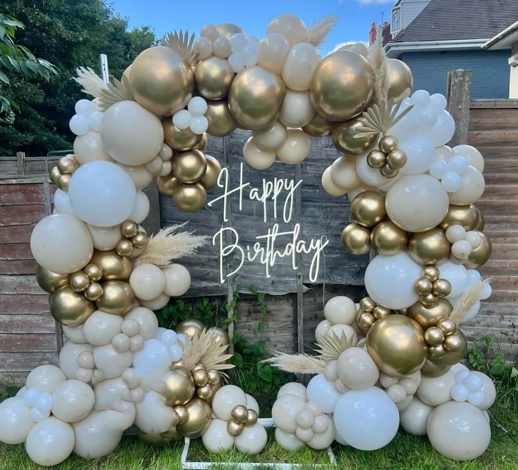 Sand White and Gold Balloon Arch Kit, 171Pcs White Nude Neutral Beige Metallic Gold Different Size Balloons for Boho Wedding Baby Bridal Shower Engagement Birthday Party Decorations Backdrop