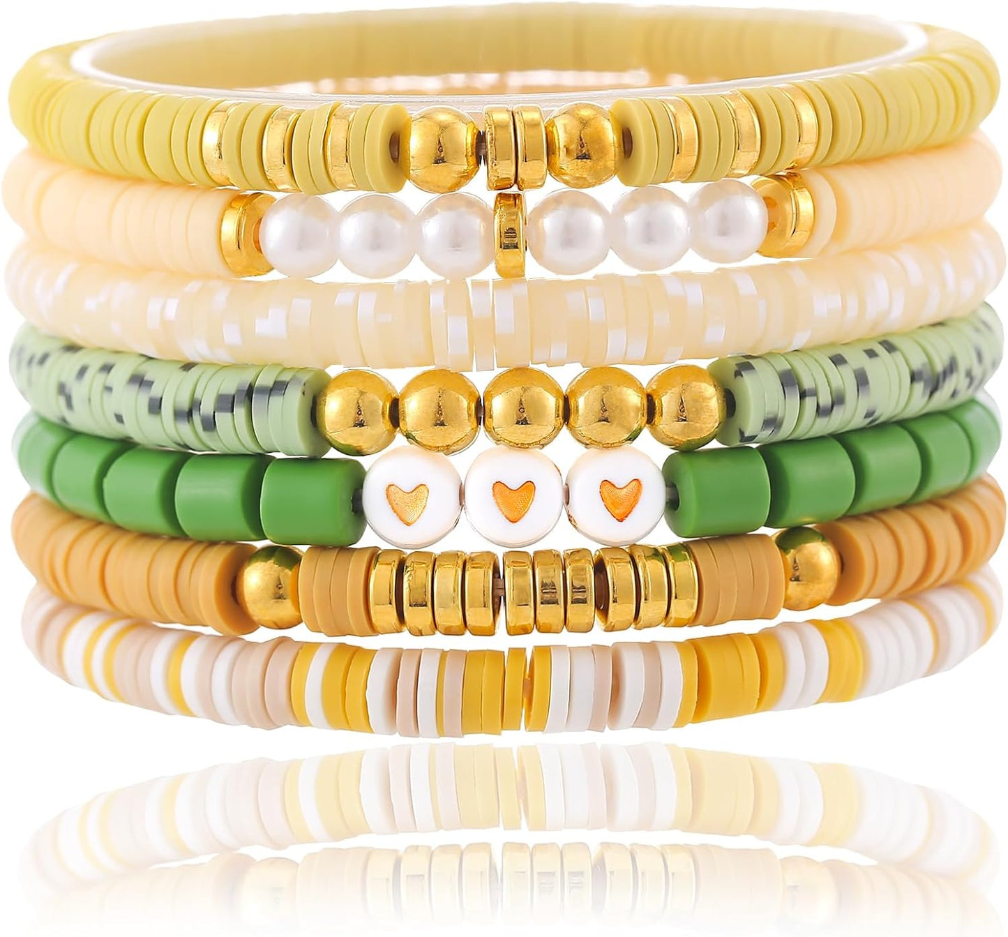 Friendship Bracelets Trendy Heishi Clay Bead Bracelets Stack Gold Beaded Stretch Bracelets for Women Boho Stackable Bracelets Bulk Cute Preppy Jewelry