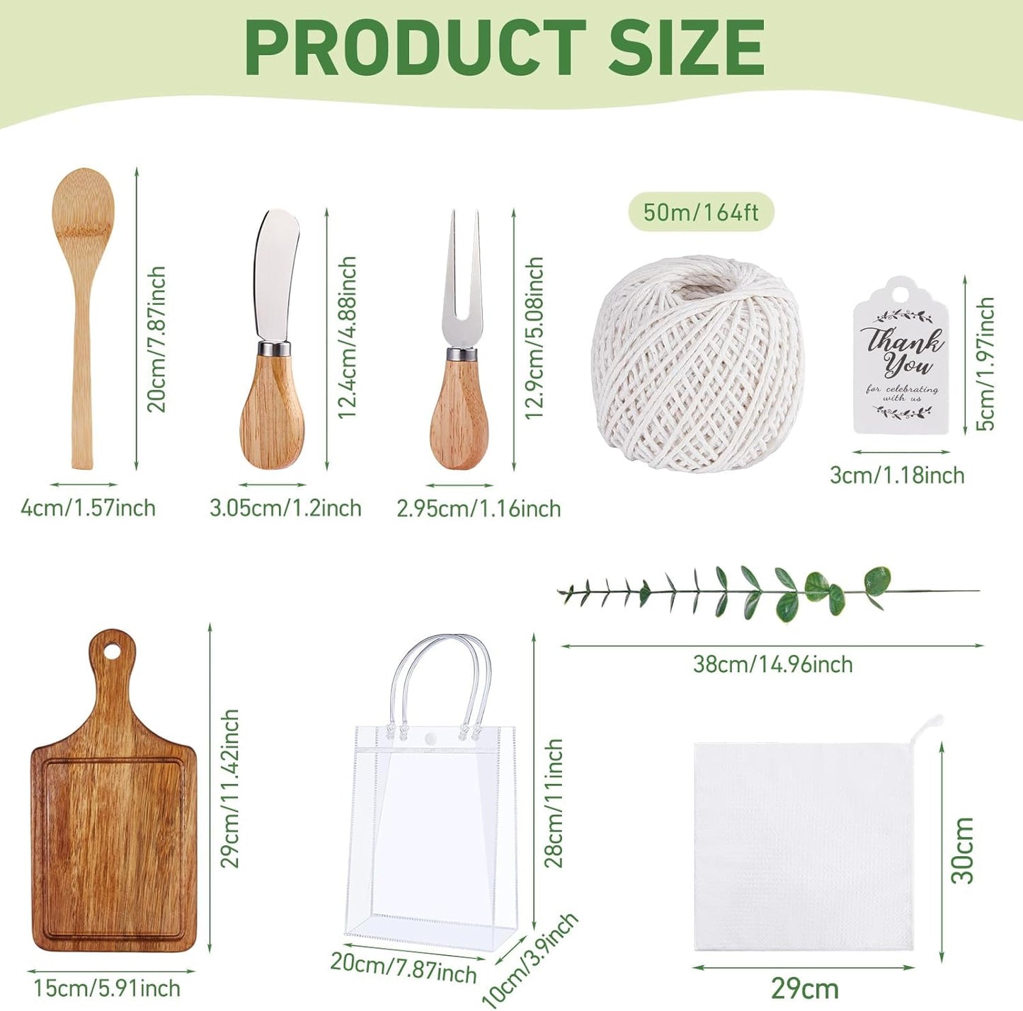 Baby Shower Prizes for Game Winners Bamboo Cheese Board Spoon Fork Butter Spreaders Plaid Towel Thank You Card and Gift Bags for Baby Shower Wedding Bridal Shower Favors (Acacia, 10 Sets)