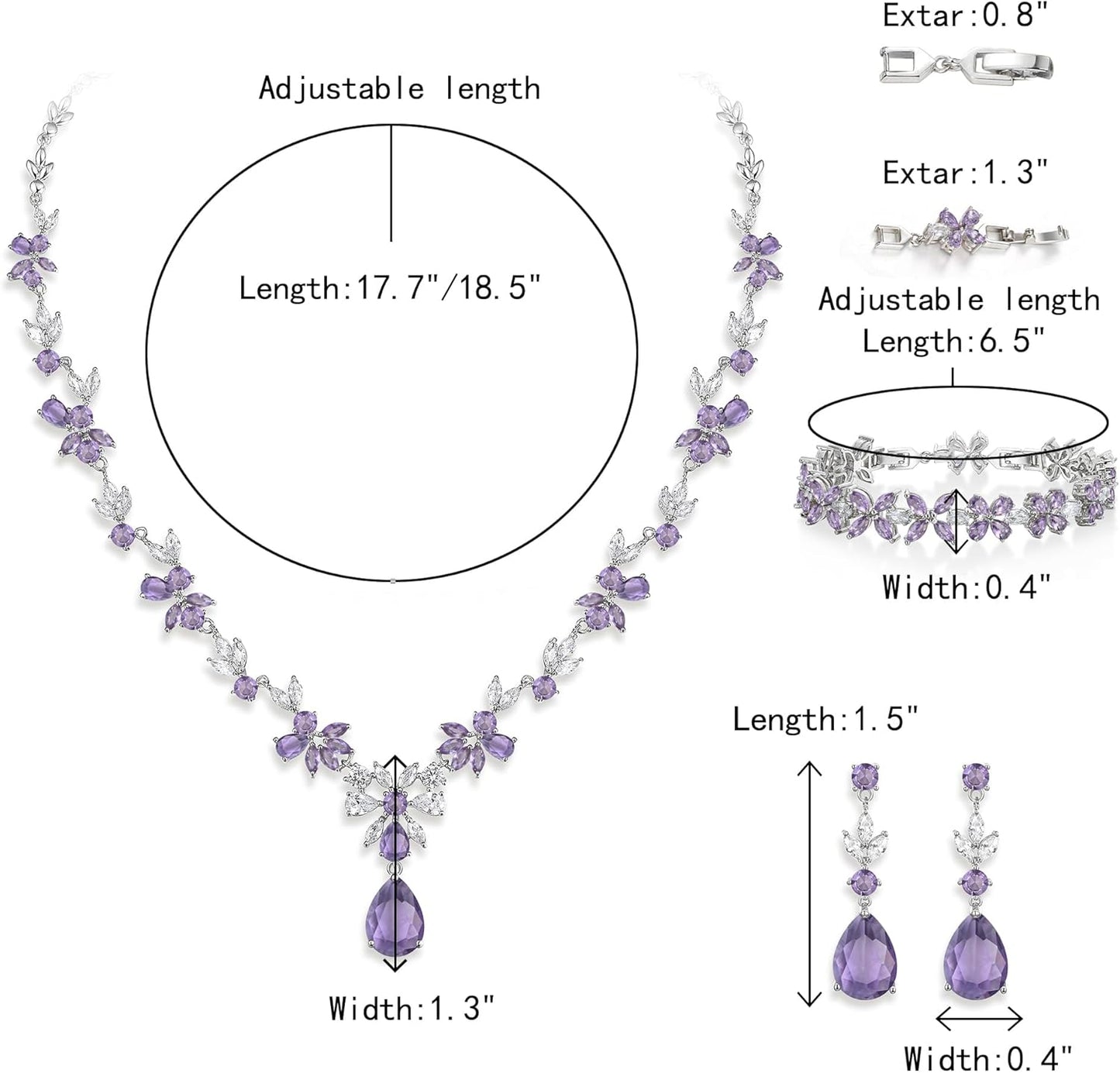 Crysdue Wedding Jewelry Set for Women, Floral Leaf Vine Teardrop Necklace Dangle Earrings Bracelet and Hair Comb, Cubic Zirconia Elegant Party Prom Jewellery for Bridal Bridesmaid