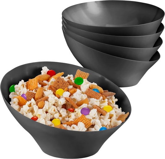 20oz Black Plastic Serving Bowls (4 Pack) Medium Disposable Snack Bowl Candy Dishes, Buffet Containers for Chips, Popcorn, Snacks, Mints, Salad Bar, Parties, Office Desk, Bridal Shower, Party Supplies