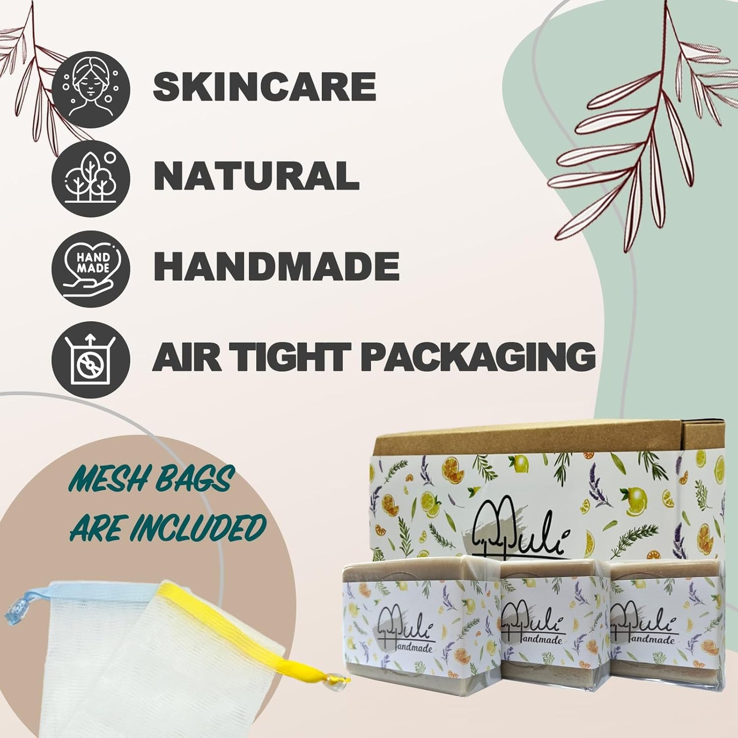 Natural Handemade Bar Soap for Men and Women with Essential oils, Scented Bar Soaps for Bath, Fragrance Regular Use Gift Set (Pack of 3) Artemisia Argy