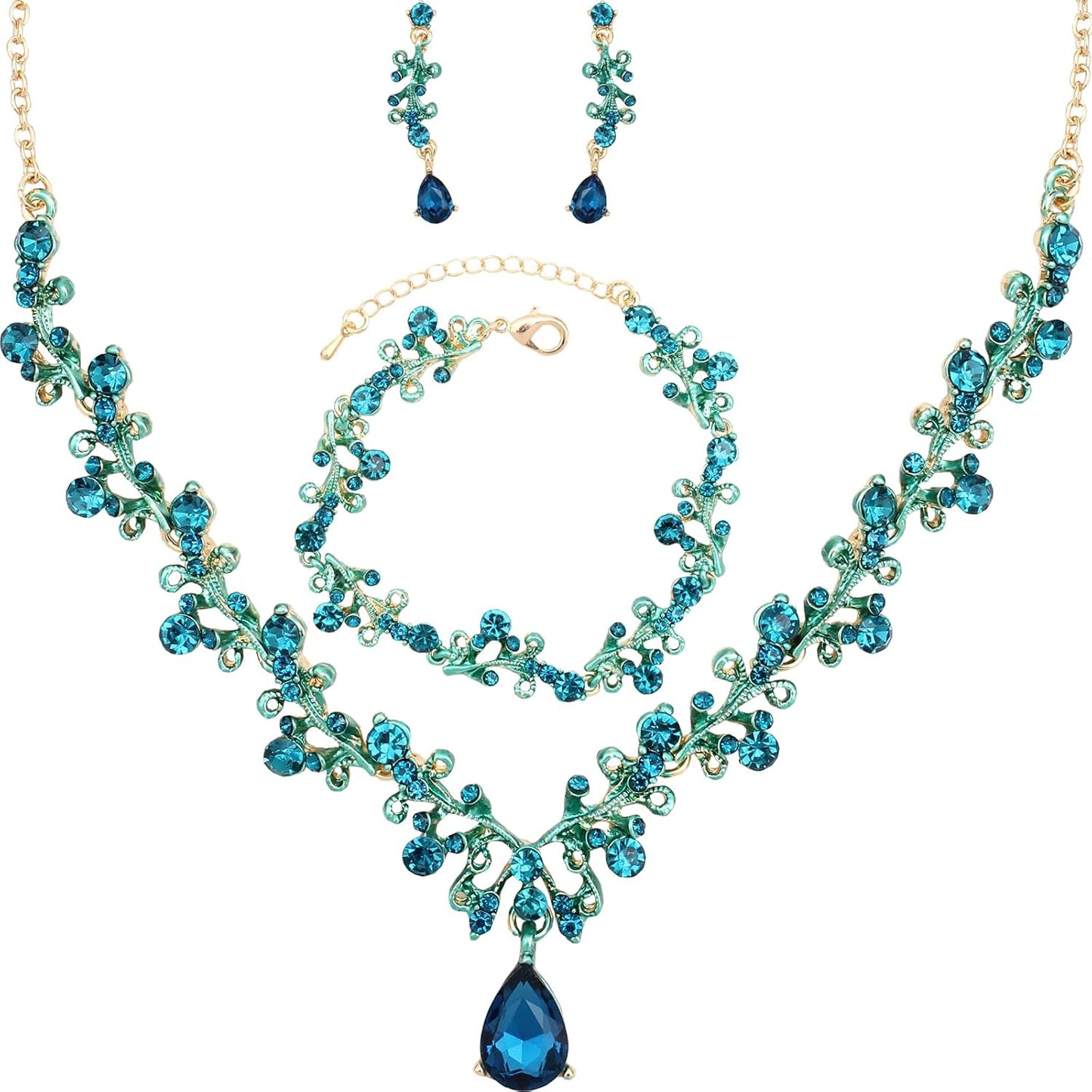 3Pcs Austrian Crystal Jewelry Set for Women, Necklace Dangle Earrings Link Bracelet Jewelry Set with Gold/Platinum/Gun Plated, Wedding Party Jewelry for Bridal Bridesmaid