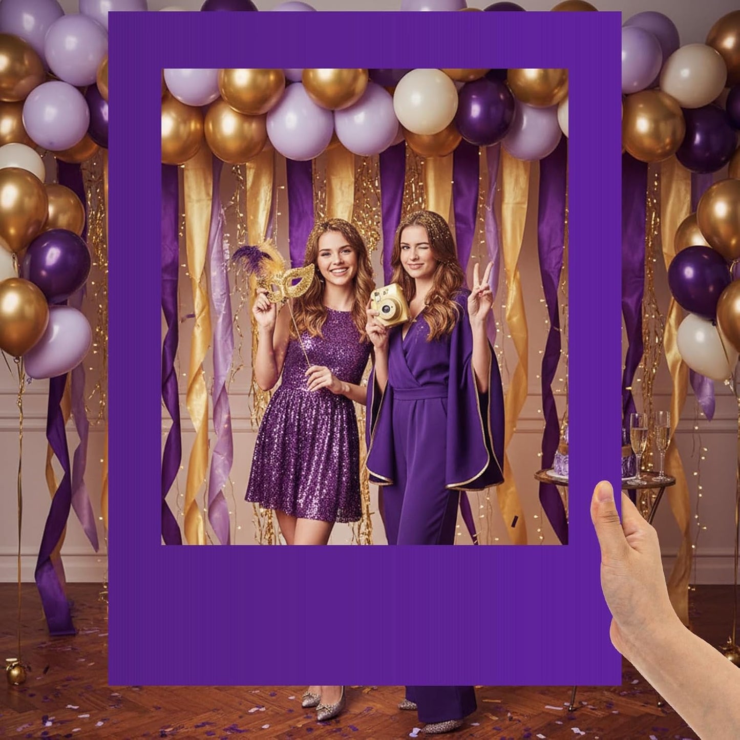32 x 24 Inch Photo Booth Selfie Frame Prop Booth for Birthday Event Parties Large Blank DIY Cutout Props for Funny Decoration Christmas, Holiday Supplies(Purple,Vertical)