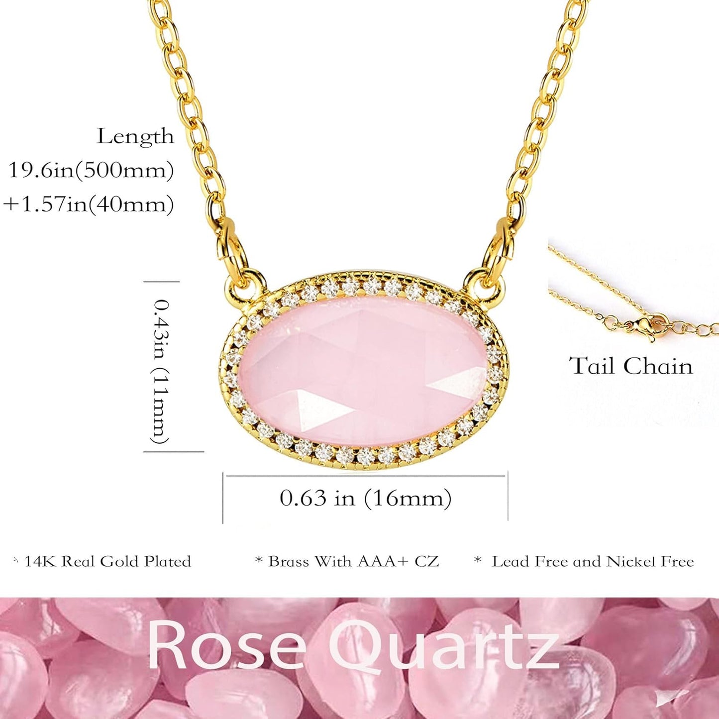 14K Gold Plated Pendant Necklace for Women Oval Cut Gemstone Crystal Pendant Necklaces Birthday Gifts for Women Mom Wife Friends