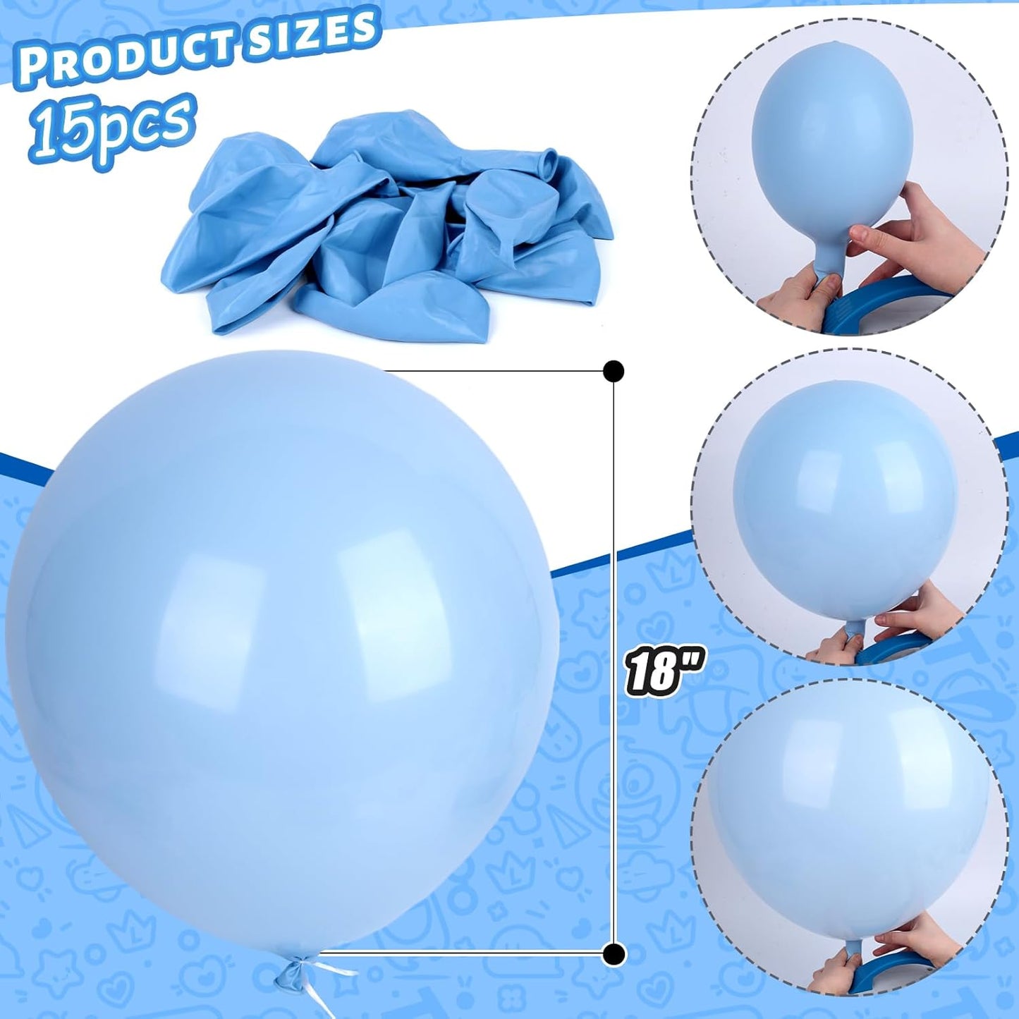 LovesTown 18 Inch Pastel Blue Balloons, 15 PCS Baby Blue Latex Balloons for Garland Arch for Birthday Wedding Engagement Anniversary Baby Shower Party Decor