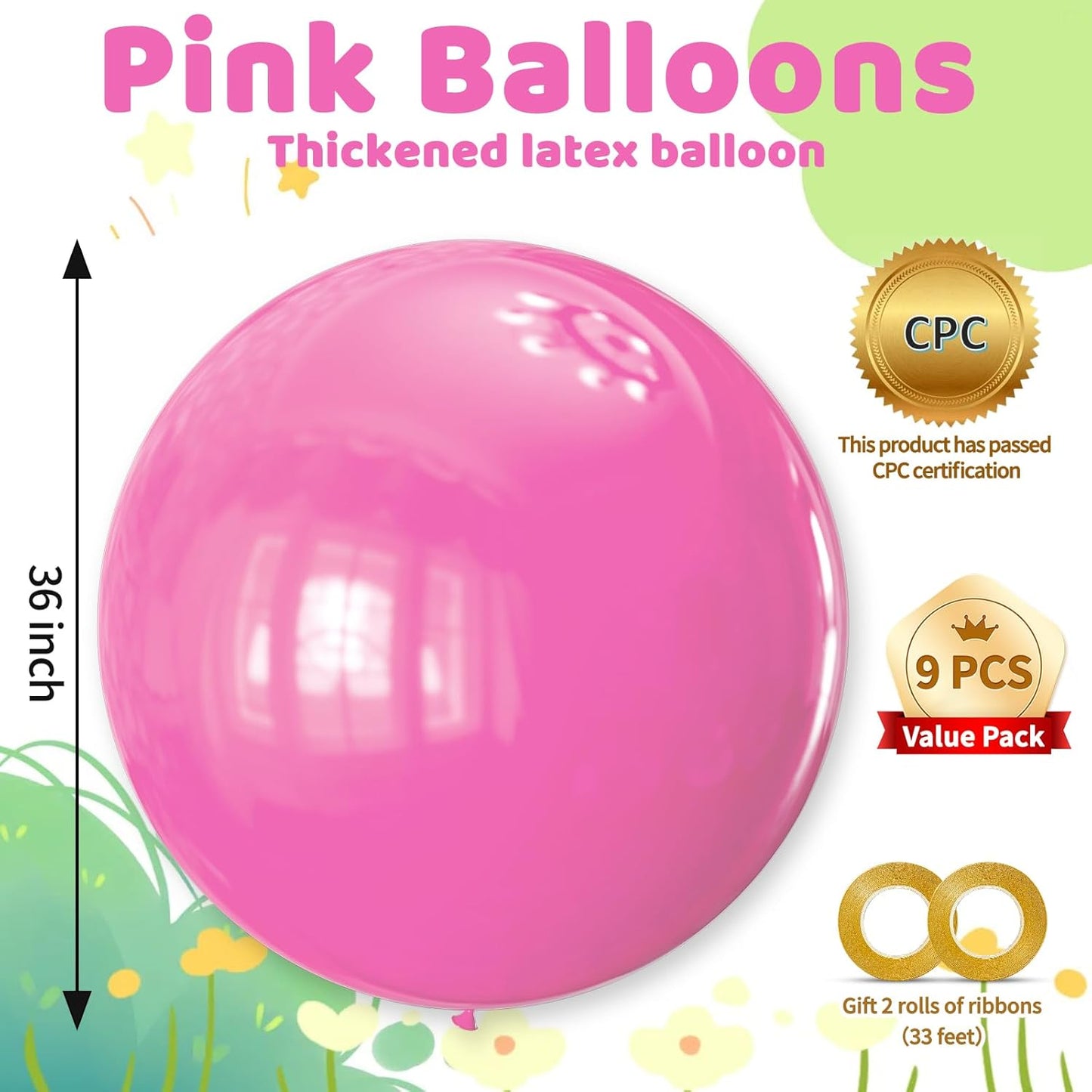 KAWKALSH Pink Balloons 9pcs 36 Inch Extra Large Big Jumbo Giant Matte Pink Balloons for Baby Shower Valentine's Day Princess Bridal Shower Bachelorette Birthday Party Decorations