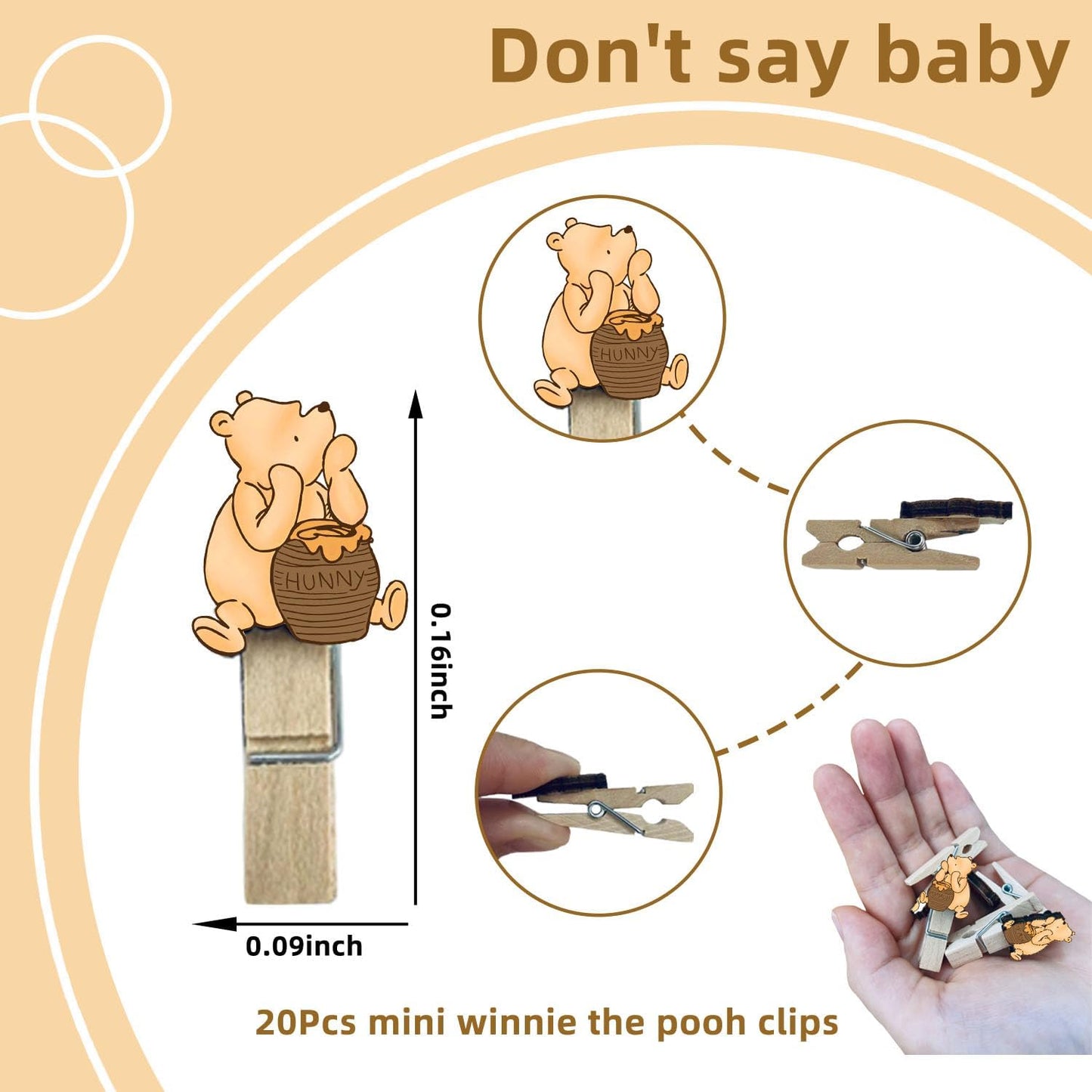the Pooh Baby Shower Game Set, Include 1 Winnie Don't Say Baby Game Sign and 20 Mini Winnie Clothespins, Baby Shower Game Decor, Baby Shower Party Decorations Supplies