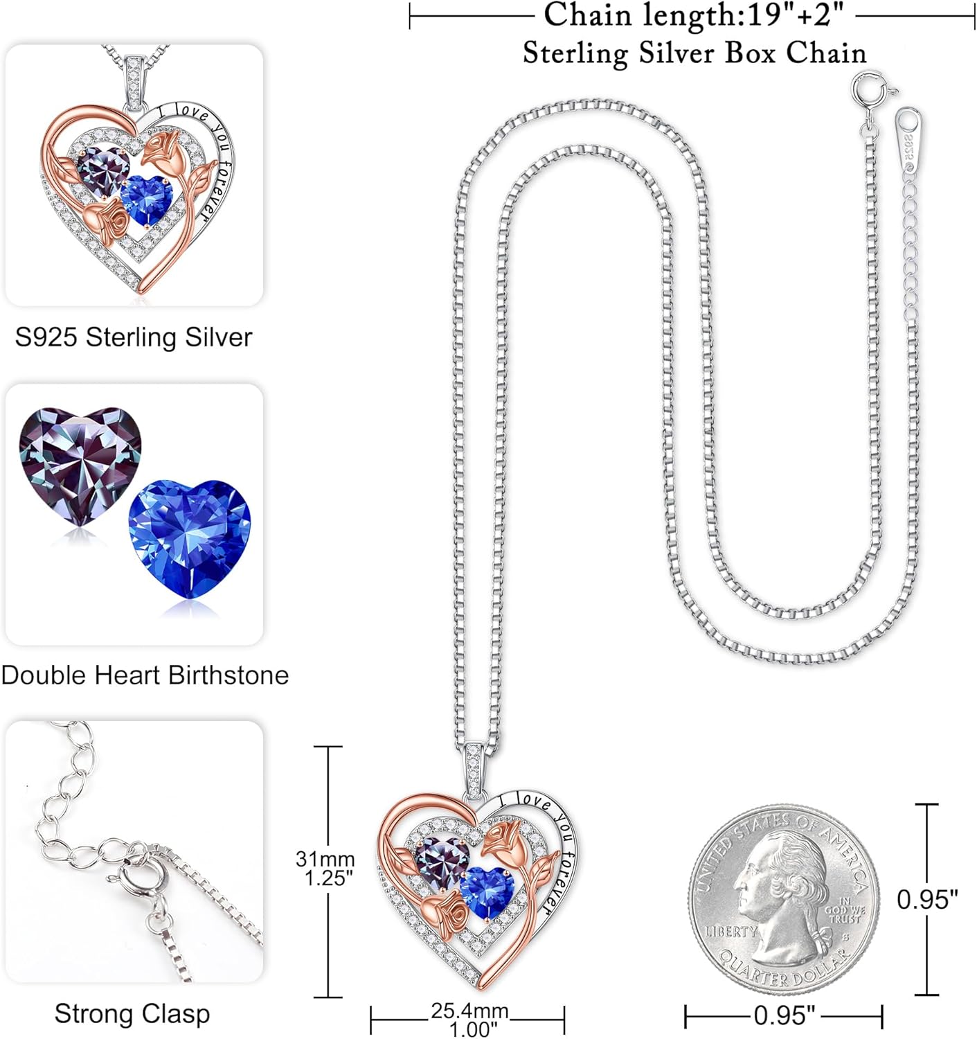 Iefil Birthstone Necklace for Women - Sterling Silver Birthstone Necklace Anniversary Birthday Gifts for Her Wife Mom Daughter