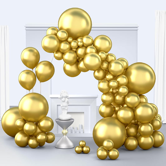 Metallic Gold Balloons, 150 pcs Different Sizes Pack of 18 Inch 12 Inch 10 Inch 5 Inch Gold Metallic Balloons for Balloon Garland Balloon Arch as Birthday Party Wedding Decorations