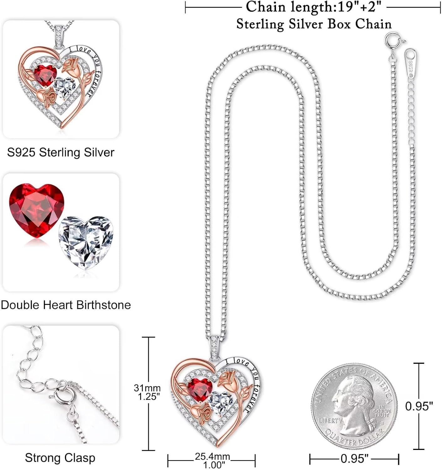 Iefil Birthstone Necklace for Women - Sterling Silver Birthstone Necklace Anniversary Birthday Gifts for Her Wife Mom Daughter