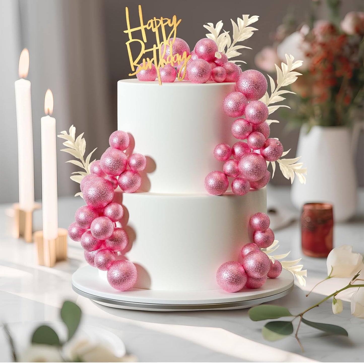 MIAHART Ball Cake Toppers Boho Grass Cake Topper Ball Cake Insert Decoration for Birthday Wedding Baby Shower Party Decorations Boho Themed Party Supplies (Rose Gold)