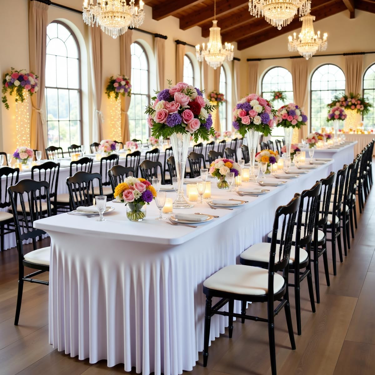 leegleri 2 Pack White Spandex Fitted Table Clothes for 6 Foot Rectangle Tables, Wrinkle Free 6ft Fitted Table Cover, Spandex Table Skirt for 6FT Rectangle Tables-for Banquet Weddings Parties