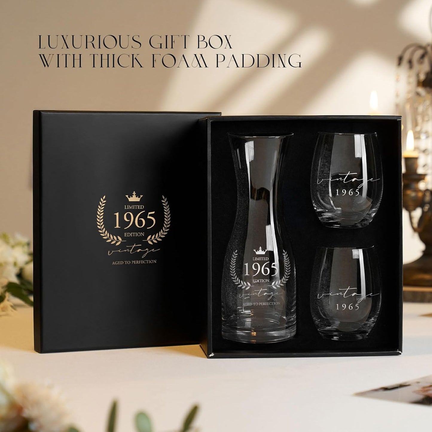 AW BRIDAL 60th Birthday Gifts for Women, 60th Birthday Decorations for Her, Vintage 1965 Wine Glasses 60 Year Old Birthday Gifts for Women Friend Sister Mom, Anniversary Wedding Gift for Couples