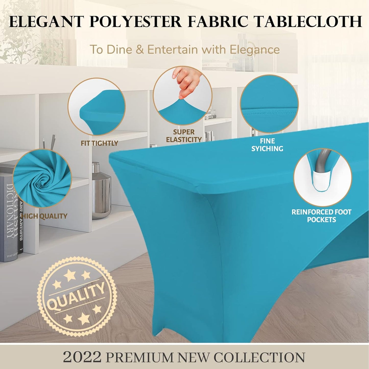Spandex Table Cover 6 ft. Fitted Polyester Tablecloth Stretch Table Cover Table Topper Open Back - Turquoise