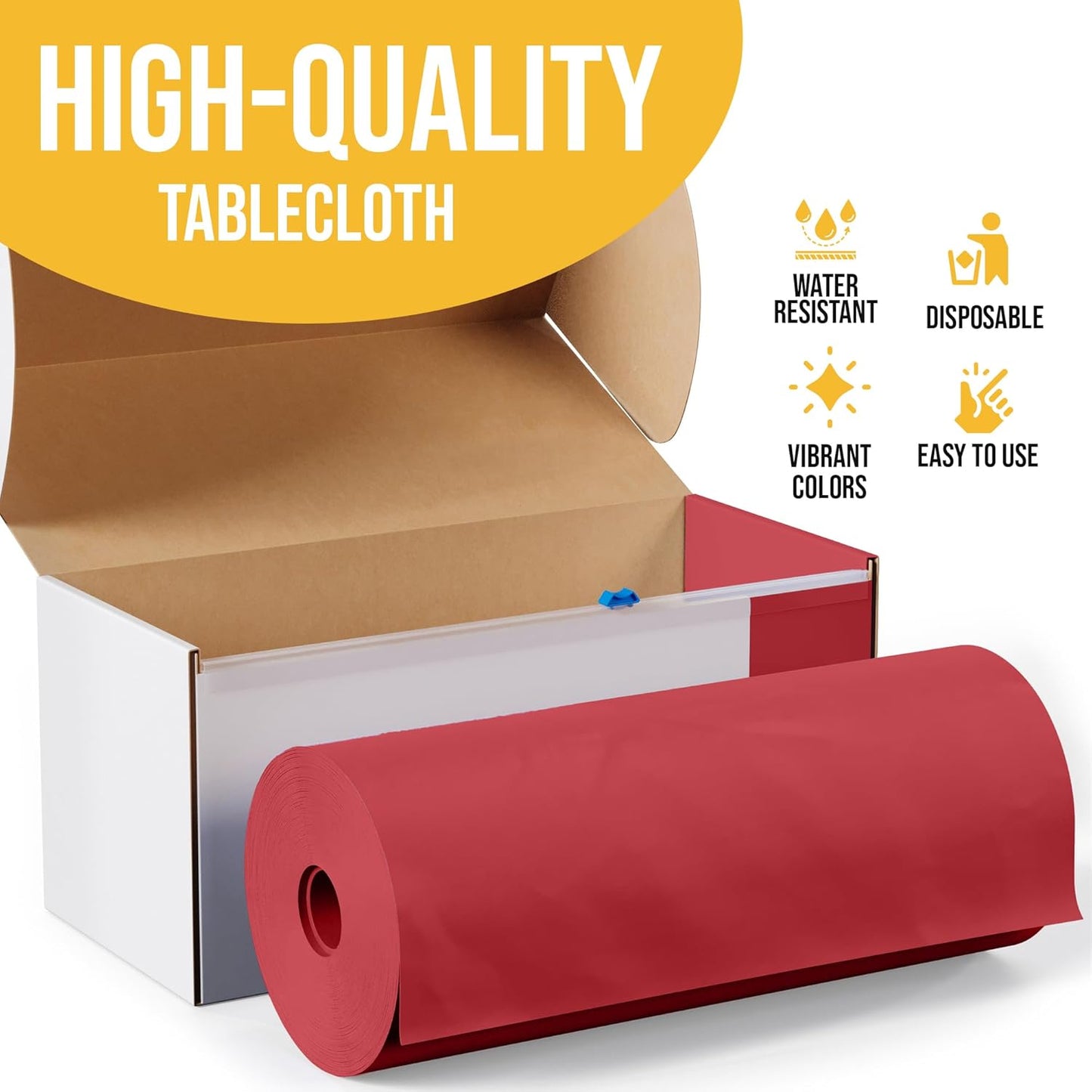 Party Solids 54 Inch X 100 Feet Red Plastic Table Cover Roll in A Cut - to - Size Box with Convenient Slide Cutter. Cuts Up to 12 Rectangle 8 Feet Plastic Disposable Tablecloths