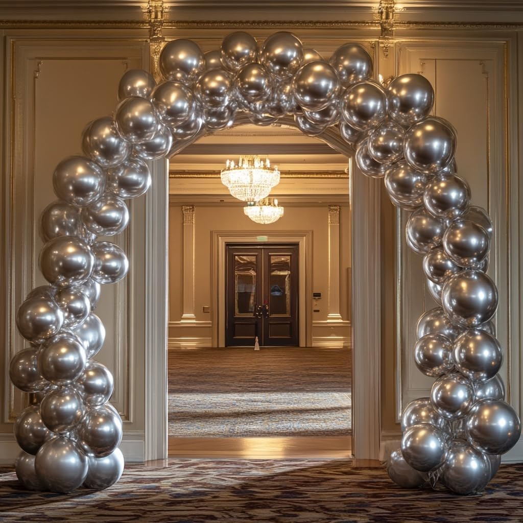 Silver Balloon Arch Kit, 125 Pcs Silver Balloons Different Sizes 18 12 10 5 Inch Metallic Silvers Balloons for Birthday Wedding Graduation Baby Shower New Year Party Decoration