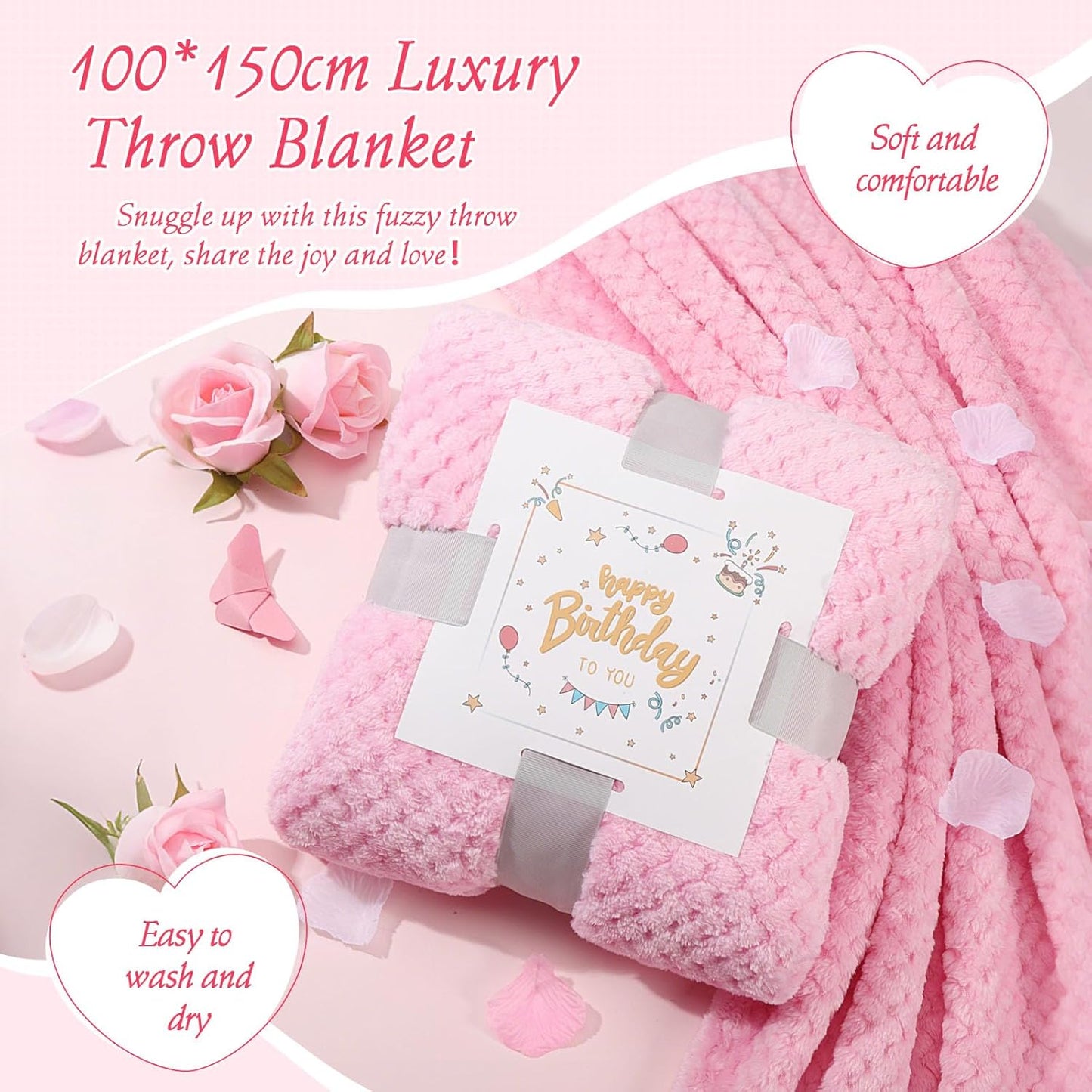 Happy Birthday Gifts for Women - Pink Birthday Gift Box for Women Self Care Mom Sister Wife Girlfriend Daughter Best Friend, Women's Birthday Gifts Spa Gifts Basket Gift Sets w/ Blanket Coffee Mug