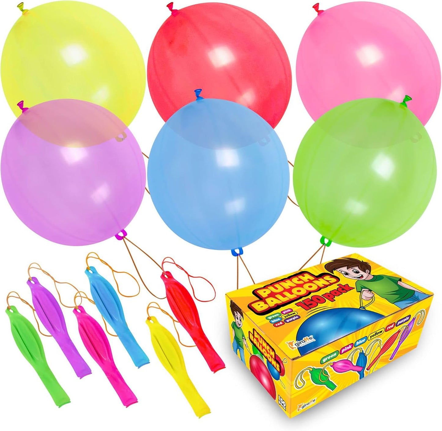 Giraffe 18 Inch Large Thick Latex Neon Rubber Punch Balloons for Kids 150 Pack Bulk - Balloons Party Favors 8-12 Outdoor Strong Party Baloons - Stocking Stuffers for Kids