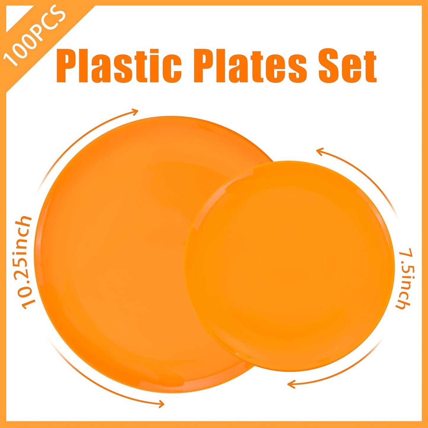 PULOTE 100PCS Orange Plastic Plates - Premium Hard Orange Disposable Include 50 Each(10.25 Inch Dinner & 7.5 Inch Dessert) Plates, Ideal for Thanksgiving Party