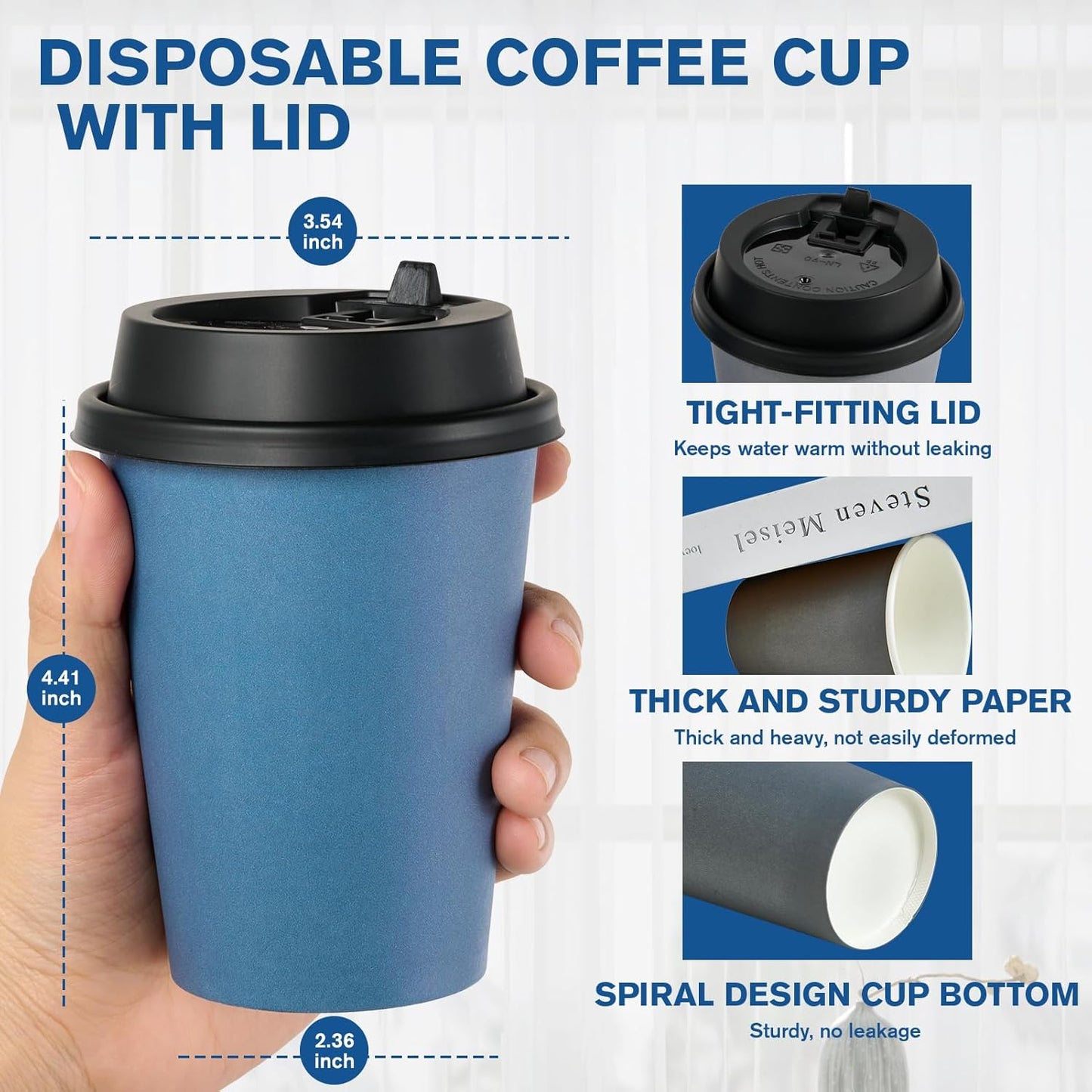 LITOPAK 100 Pack 12 oz Disposable Paper Coffee Cups with Lids for Coffee, Water, Juice, or Tea, Blue and Gray Hot Paper Cups for Home, Restaurant, Store, and Cafe